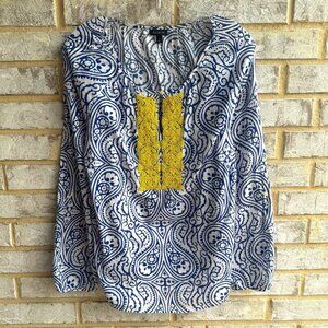 Talbots 3/4 Sleeve Beaded Embellishment Paisley Tunic Blouse  Women's Size M.